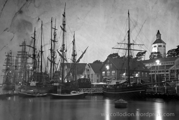 Tall Ship Races 2018; dawn in Stavanger; wet collodion negative, 5 min. long exposing time; photography project: how people traveled in the 19th century
