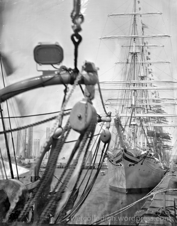 Tall Ship Races 2018; Esbjerg, Statsraad Lehmkuhl - Norwegian training ship; wet collodion negative, photography project: how people traveled in the 19th century, photographer Andrzej Górski